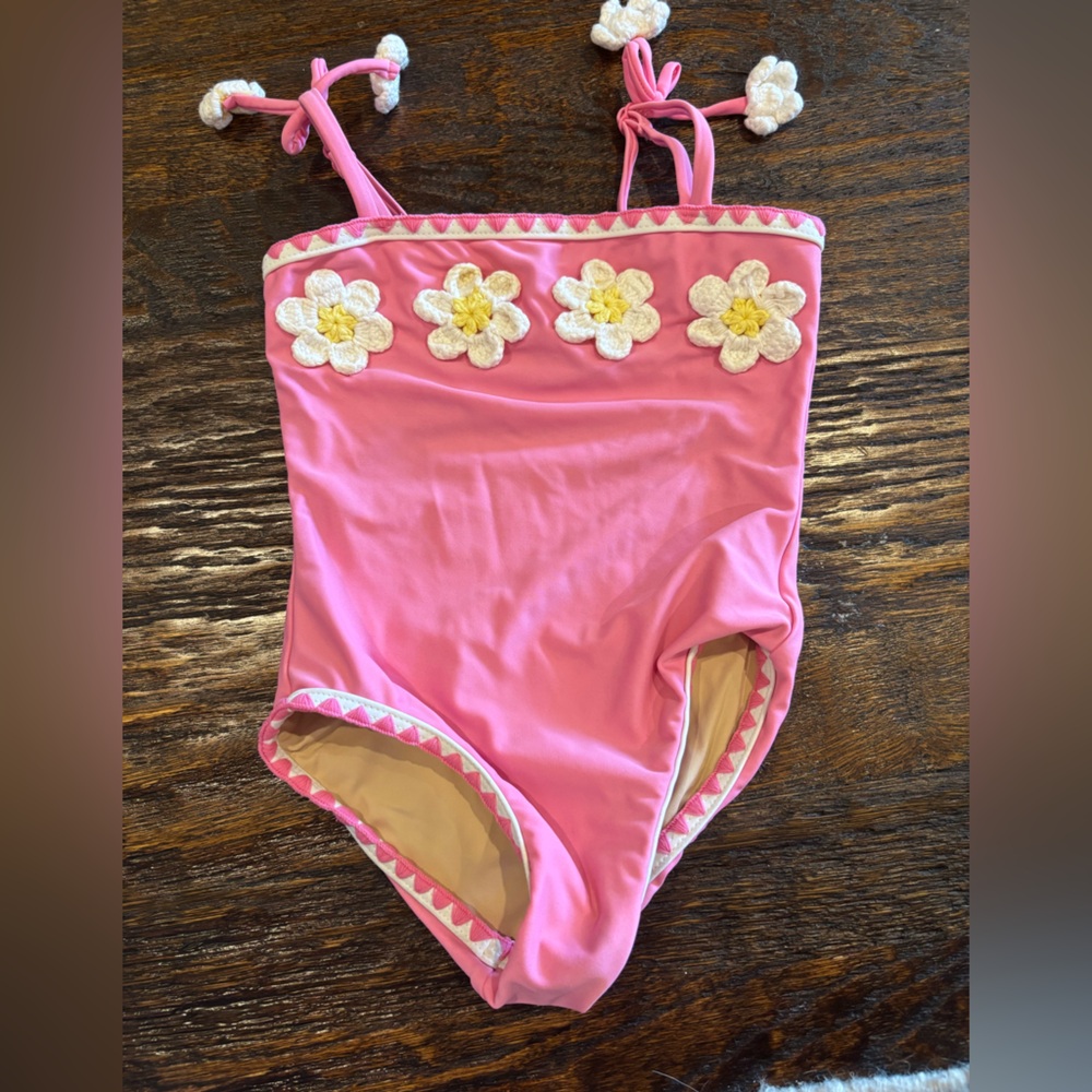 Pink Floral Kids Swim One Piece
